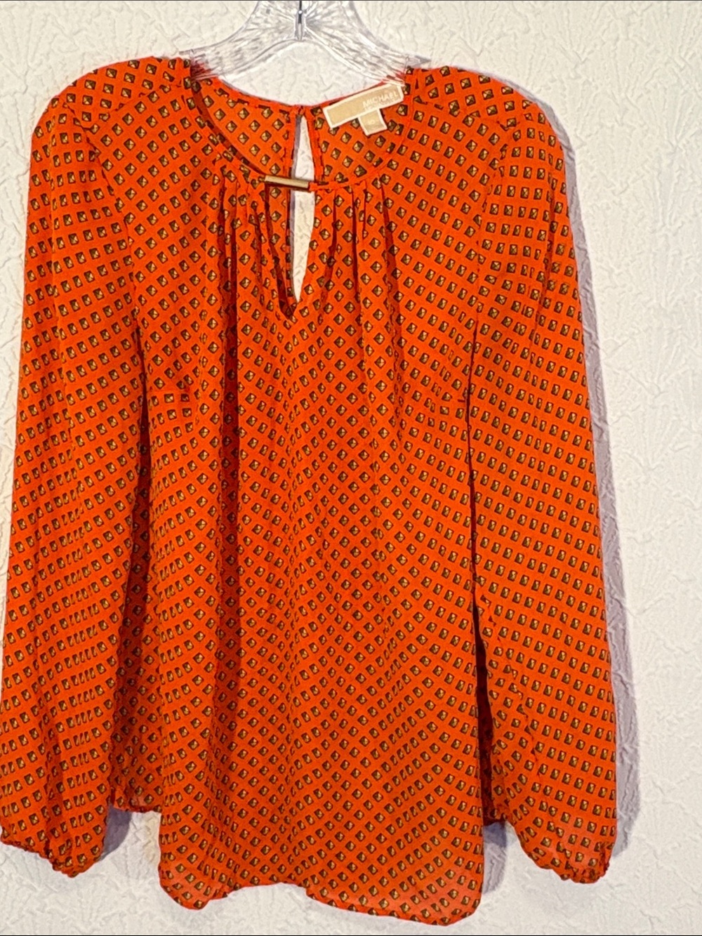 Michael Kors Orange Geometric Keyhole Blouse